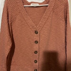 Two by Vince Camuto Textured Button-Up Cardigan - Rust